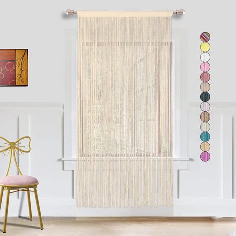 String Door Curtain Window Decorations Room Divider Bedroom Decorations Single Curtain for Window 90x200cm Beige (1/5)