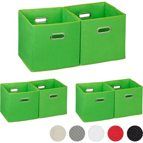 Set of 6 Relaxdays Storage Boxes, No Lids, With Handles, Folding, Square Shelf Bins, 30 x 30 x 30 cm, Green (1/5)