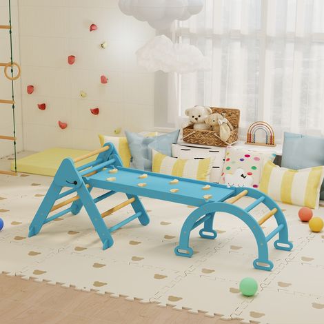 Triangle escalade Montessori Bois Bleu 7 en 1 pliant arche rampe enfants 18 48 mois 188x70 cm