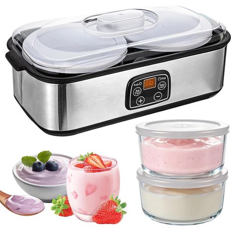 Yaourtière électrique 2 l, yaourtière automatique avec température réglable et minuterie numérique, yaourtière avec 2 récipients en verre pour yaourt fait maison, fromage, vin de riz, Natto (1/5)