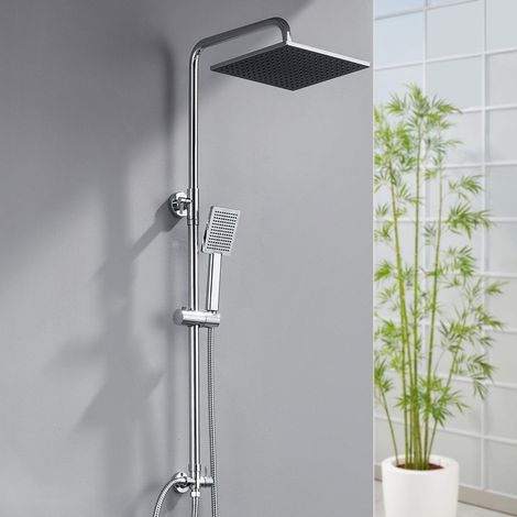 Colonna doccia senza miscelatore, kit completo di doccia a pioggia, soffione doccia di 25.4x 25.4 cm e doccetta, asta doccia, cromato (1/5)