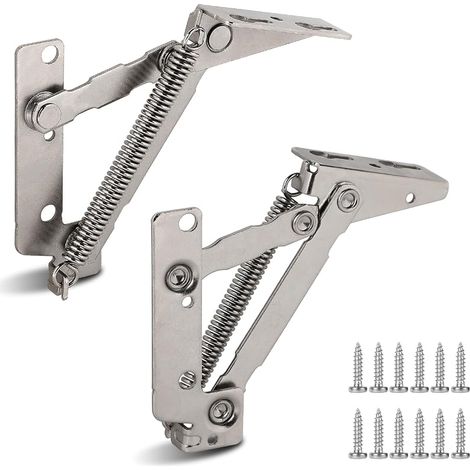 1 paire de Charnière Relevable Porte Placard 80°, Charniere à Ressort avec 12 Vis (Capacité de Charge 4 kg) (1/5)