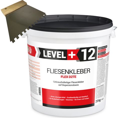 LEVEL+ Fliesenkleber Fertig Dispersionkleber L+12 - 20KG + Zahnspachtel 6mm (1/5)