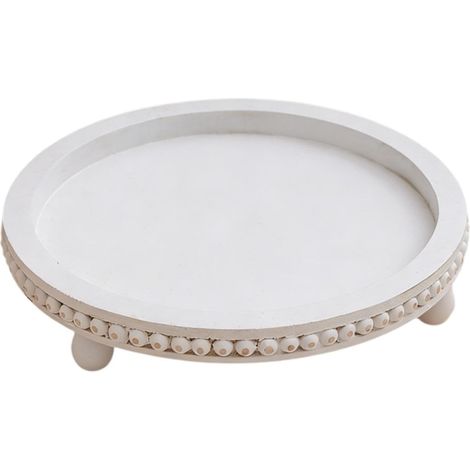 Plateau décoratif Rond en Bois, Plateau Service réutilisable pour Parfum et Bijoux, Porte-Savon pour lavabo ou Pouf Salle Bain, idéal pour, Blanc (1/5)