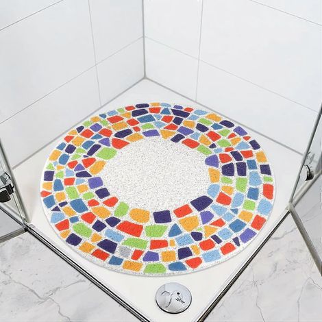 Tapis de douche rond antidérapant et coloré de 60 x 60 cm, tapis de bain triangulaire en luffa, tapis de sol avec bonde pour douche et salle de bain (1/5)