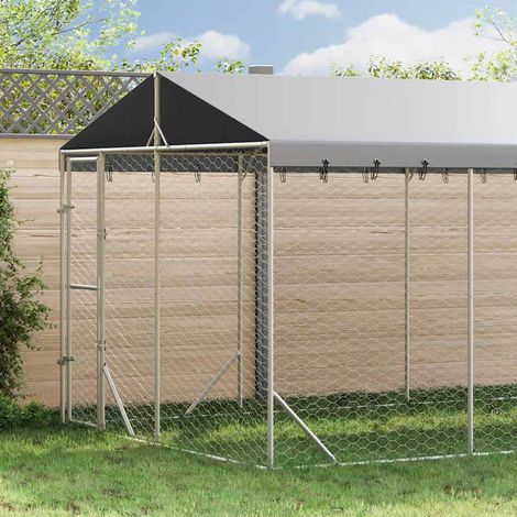 Outdoor-Hundezwinger mit Dach Silbern 3x6x2,5m Verzinkter Stahl