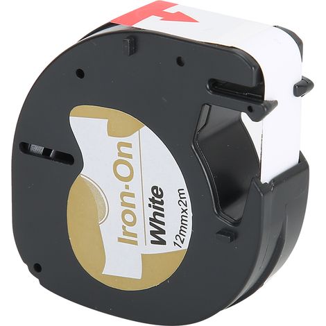 Ruban d'étiquettes imprimé en tissu, ruban de repassage noir sur blanc pour étiqueteuse Dymo, 12 mm x 2 mètres (1/5)