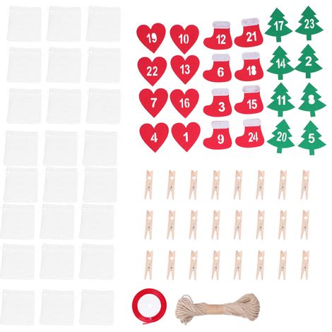 24 Pochettes de Noël Blanches Sacs à Corde Calendrier de l'Avent Numéro Chanceux 24 Pièces (1/5)