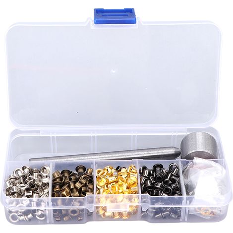 400pcs Grommets 3mm Plated Copper Metal Grommet Kit with Storage Box for Clothing Modification (1/5)