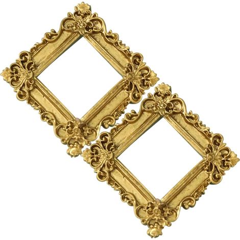 2pcs Petit Cadre Photo en Résine Dorée, Forme Carrée Bords Sculptés 3d Floraux, Style Vintage Élégant, pour Décoration DIY et Décoration de Coque de Téléphone (1/5)