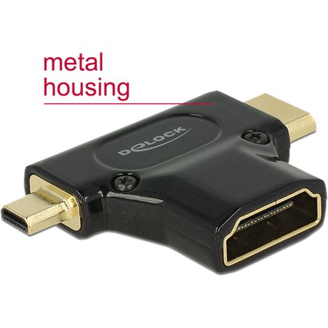Adapter hdmi-a buchse  hdmi-c + hdmi-d stecker 2in1 metallgehÃ¤use premium delock