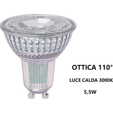 GU10 LAMPADINA FARETTO IN VETRO A LED 5,5W OTTICA 110° LUCE CALDA 3000K BOT (1/2)