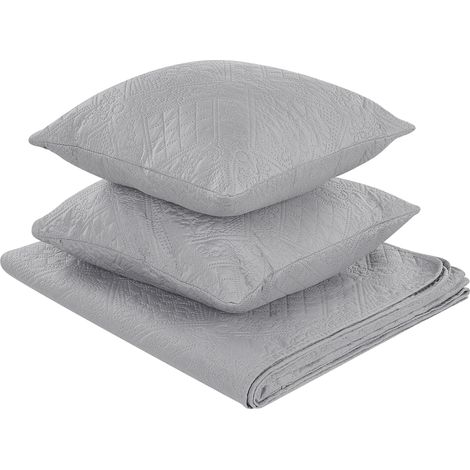 Colcha de poliéster gris 140 x 210 cm manta cojines patrón en relieve clásico dormitorio Alamut
