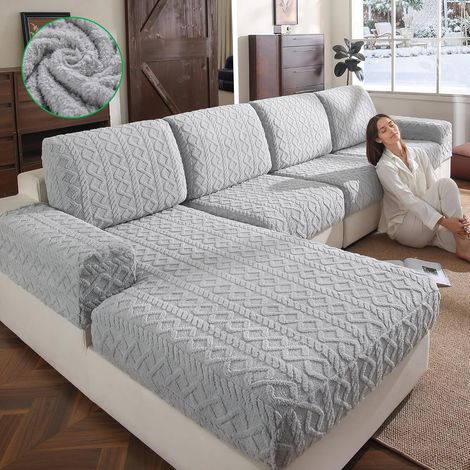 Housse de canapé pour 1/2/3/4 Places – Housse de canapé élastique, antidérapante, Lavable, Ajustement Universel, Durable et Facile d'entretien (1 Housse de Chaise Longue, Gris Clair) (1/5)