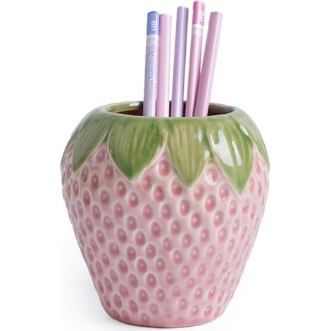 Crayon fraise mignon crayon de bureau crayon en céramique pinceau de maquillage vertical idéal pour la décoration de bureau à la maison ou à l'école rose (1/5)