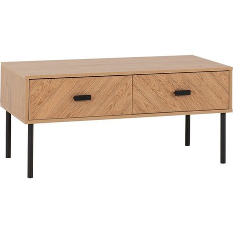 Leon 2 Drawer Coffee Table - L49.5 x W100 x H46 cm - Medium Oak Effect