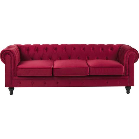 Sofa 3 Seater CHESTERFIELD Velvet Dark Red