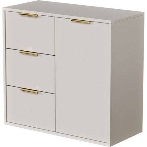 Commode MONEA Cachemire 80 cm 3 tiroirs avec porte -Poignées dorées- Meuble rangement (1/5)