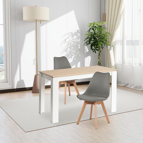 Esstischgruppe 120cm mit 2 Stühlen, Rechteckiger Holztisch Eiche-Weiß, Grau Stühle (1/5)