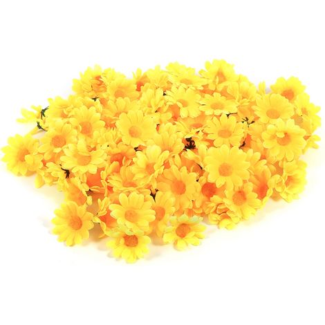 100 fleurs artificielles en tissu Daisy jaune, lot de 50 têtes, décoration mariage fête (1 Jaune)