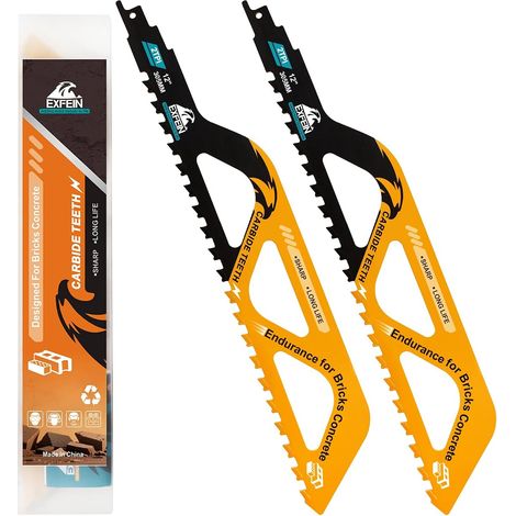 305mm Carbide Reciprocating Saw Blade, 2 Piece, Reciprocating Saw Blades for Cutting Porous Concrete, Foam Bricks, Fiber Cement (1/5)