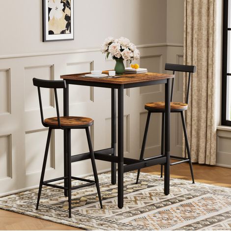 Table de bar avec 2 tabourets, 60 x 60 x 92 cm, style industriel, brun rustique HAVRYA (1/5)