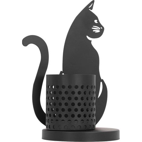 Niedlicher, schwarzer, katzenförmiger Stiftehalter aus Metall, Make-up-Pinsel-Organizer im Retro-Stil, Regal für Büro und Zuhause ein perfektes Geschenk für Katzenliebhaber auch ideal zur Organisation