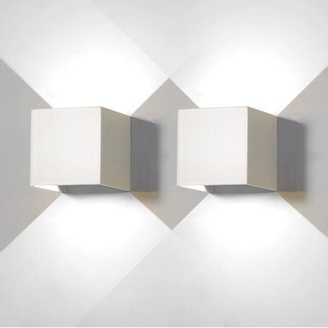 Set 2 Pezzi Applique LED da Parete 2 LED Design Quadrato IP65 Interno/Esterno Luce Naturale o Fredda Nero o Bianco Luce Fredda - Bianco