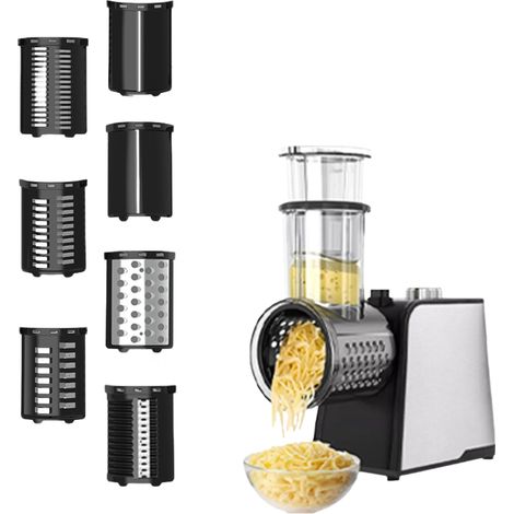Tagliaverdure elettrico, grattugia per formaggio di grosso calibro, grattugia elettrica per verdure da 250 W, tritatutto multifunzionale, grattugia elettrica per carote, con 7 lame, con controllo a un