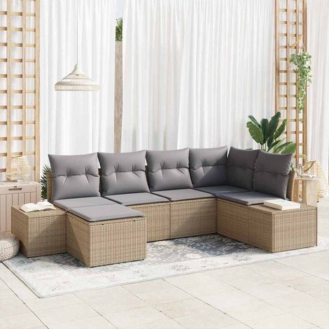 Garten-Sofa-Set mit Kissen 6 pcs Beige und Hellgrau Poly-Rattan (1/5)