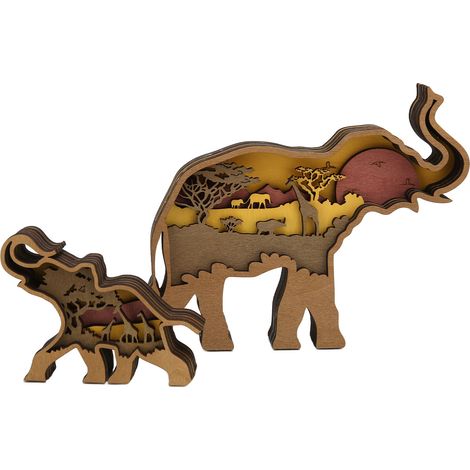 Statue d'éléphant en buis, gravure mécanique, sûre et durable, détails exquis, décoration éléphant avec lumière pour bureau ou chambre. (1/5)