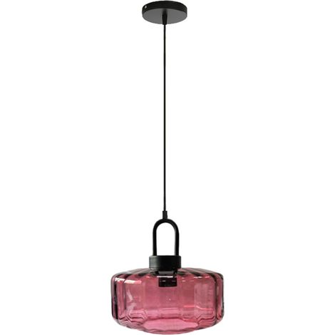 Suspension Moderne en Verre Ambré avec Douille E27, Luminaire Plafonnier Noir Mat pour Cuisine, Salle à Manger (Violet)