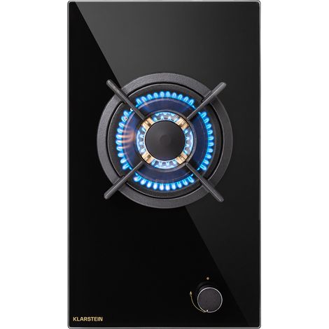 Klarstein – Plaque de cuisson gaz 1 brûleur 3,4 kW – Brûleur en laiton Sabaf – Allumage électrique – Surface en verre noir facile à nettoyer