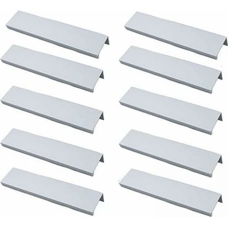 Lntyq Lot de 10 Poignée Profil Poignée de Meuble Cuisine - Poignée Invisible Poignee de Meuble Brossé Poignée Meuble argent en Alliage d'Aluminium Entraxe 96mm (1/5)