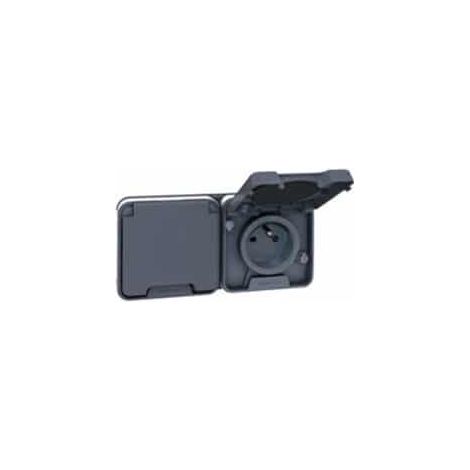 Eur Ohm – Prise de courant étanche 2P+T – Installation encastrée – IP55 – Pour environnements humides – Gris RAL 7012 – 16A – Oxxo