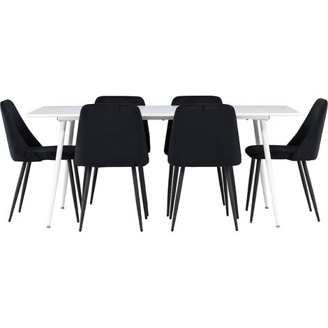 Silar Essgruppe Tisch 90x180cm und 6 Velours Stühle weiß.
