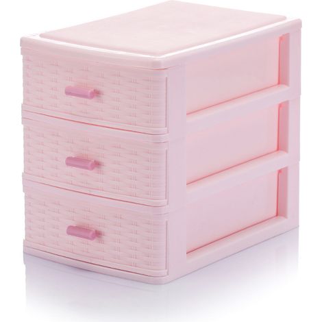 Scatola portagioie rosa a tre scomparti con cassetto in plastica