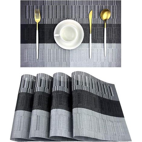 6pcs Sets De Table Pvc Antidrapants (gris Argent), Sets De Table Lavables (45x30cm) Sets De Table Pour Cuisine, Salon, Jardin Ou Salle Manger (1/5)