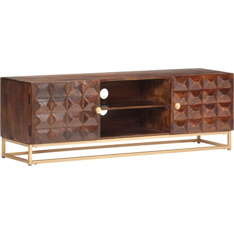 Meuble TV 124 x 29 x 45 cm, bois de manguier massif (1/5)