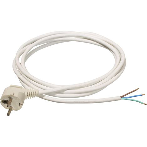1 Câble de connexion, PVC H05VV-F 3G1.0, 3 m, blanc, fiche terre, usage intérieur, 230 V