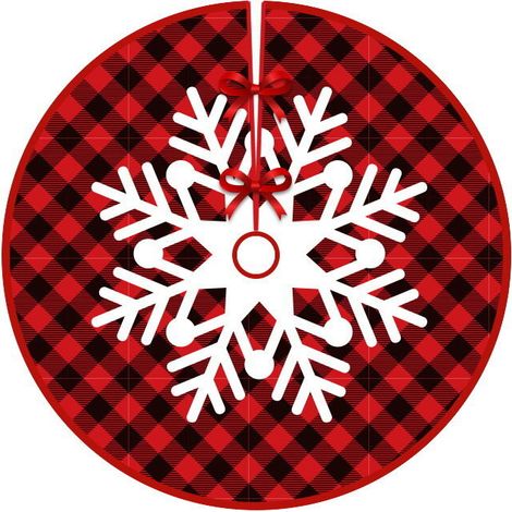 Jupe d’arbre de Noël à carreaux rouges et noirs - Tapis d’arbre de Noël à motif flocon de neige - Tapis d’arbre de Noël (1/5)
