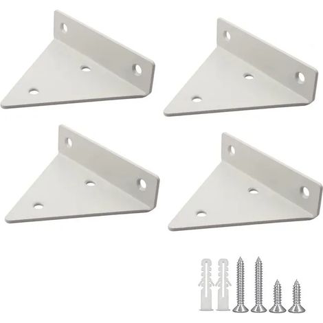 Lot de 4 supports d'étagère triangulaires, support mural pour jardin, cuisine, salon, charge 20kg avec vis, blanc