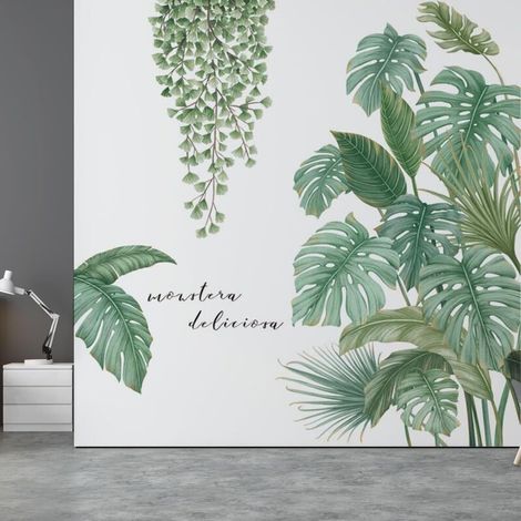 1 Pièces Tropicales Vertes Autocollant Mural Nature Plante Tropical Stickers Muraux Stickers Muraux Jungle Couloir,pour Murale Chambre Salon Bureau Mur TV (1/4)