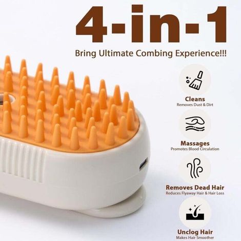 Brosse vapeur rechargeable 4 en 1 pour chats et chiens, massage antistatique, nettoyage, toilettage, beige. (1/3)