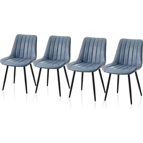 Esszimmerstühle 4er Set Kunstleder Blau mit Rückenlehne und Metallbeinen (1/5)