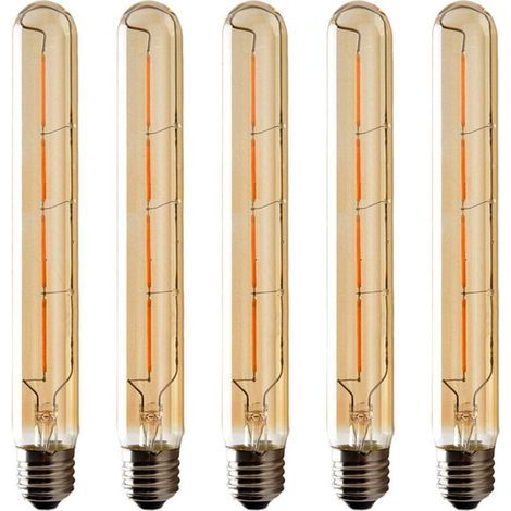 Confezione da 5 lampadine LED T225 stile Edison, 6 W, attacco E27, luce bianca calda (2700 K), vetro ambrato, tubo lungo, per illuminazione decorativa, 220–240 V (1/4)