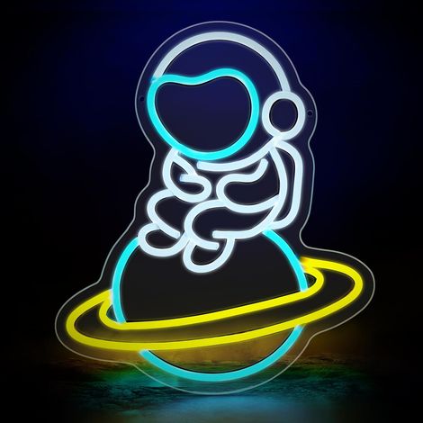 Neon Light Sign, Planet Astronaute Neon Sign Batterie USB Neon Sign Light Néon Signe Planète Lampe pour Chambre à Coucher Salle de Jeux Bar Fête Pépinière Chambre d'enfant (1/5)