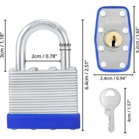 NALOOKAMIC 6,4x4,2x2,4 cm - Cadenas en fer avec 2 clés (Pack de 4) - Cadenas extérieur/intérieur résistant aux intempéries pour garages et armoires de rangement