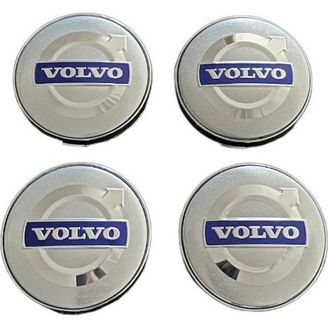 Satz mit 4 silbernen 60-mm-Radkappen für Volvo, kompatibel mit/als Ersatz für Leichtmetallfelgen