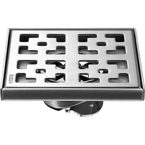 Bonde de douche carrée en acier inoxydable, bonde anti-obstruction de grand diamètre, 12 x 12 cm (1/5)